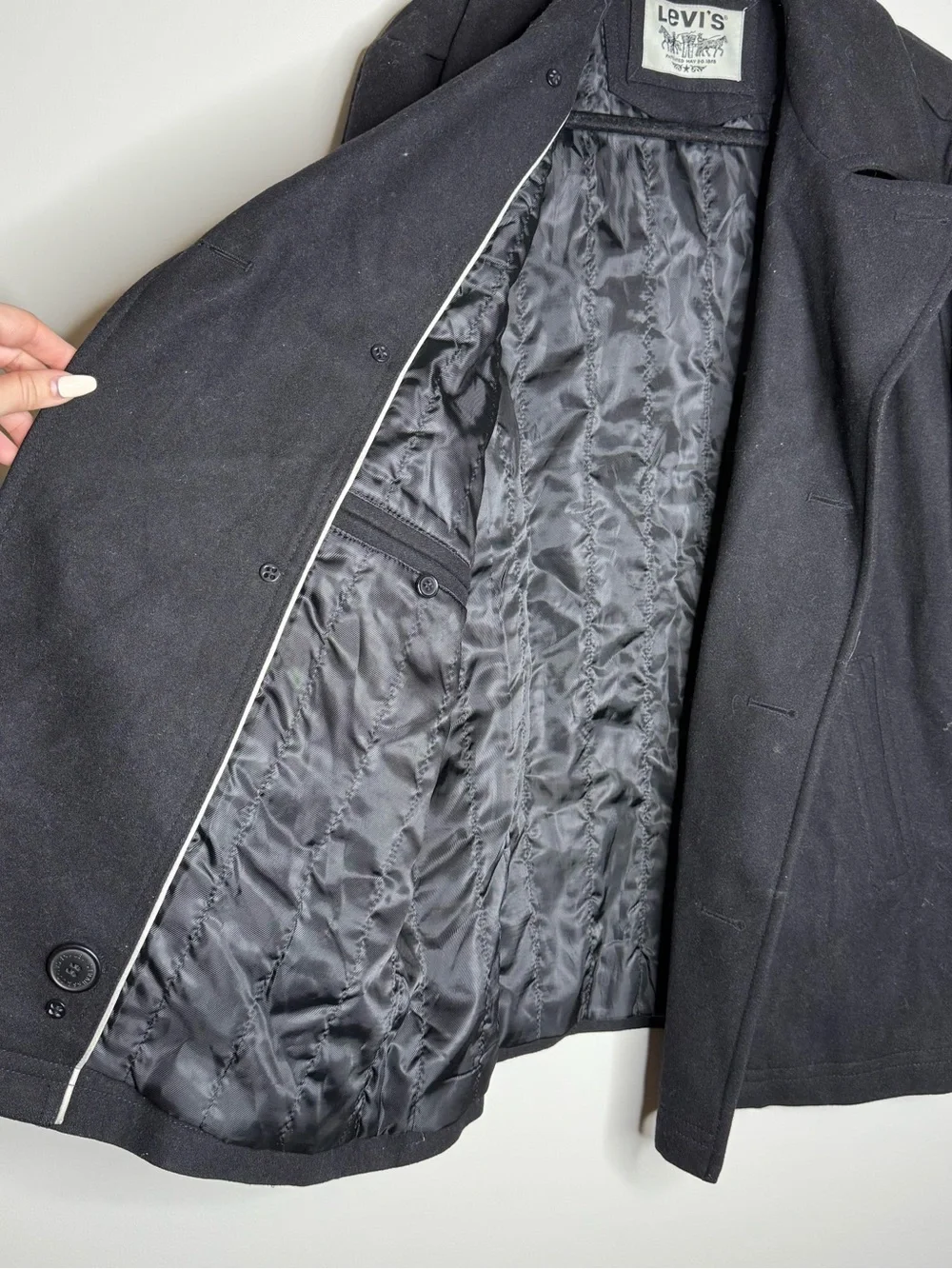 Levi's black double-breasted wool blend pea coat